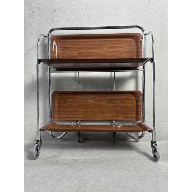 Brown Vintage Foldable Serving Trolley, 1960s For Sale - Image 8 of 14