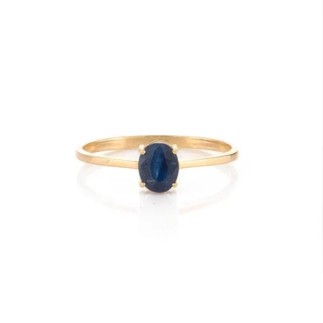 Metal Blue Sapphire Jewelry Set in 18k Yellow Gold Pendant, Ring Size 7 & Stud Earrings - 4 Pieces For Sale - Image 7 of 17