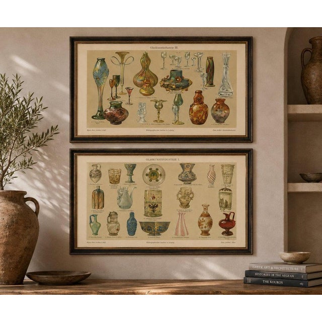 Art Nouveau Glass & Historic Glassmaking, Pair of Meyers Chromolithographs This attractive pair of original...