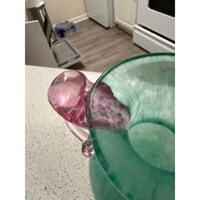 Blue Vintage Murano Scavo Amphora Glass Vase Seafoam Blue Iridescent 12in For Sale - Image 8 of 9