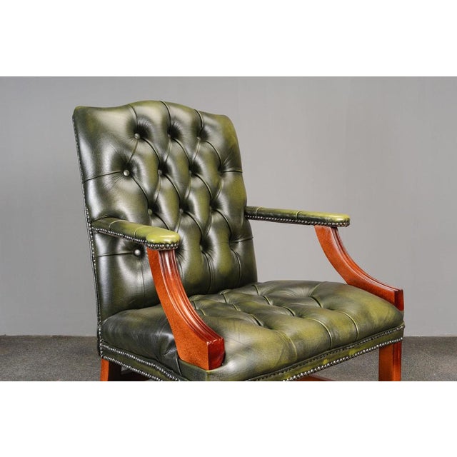 Green English Chesterfield Style Leather Chair For Sale - Image 8 of 18