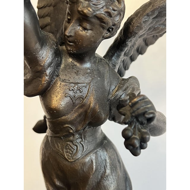 Early 20th Century Bronze Statue "Stelle" Winged Woman Angel Standing on Stared Globe Signed Par Rousseau For Sale - Image 9 of 12