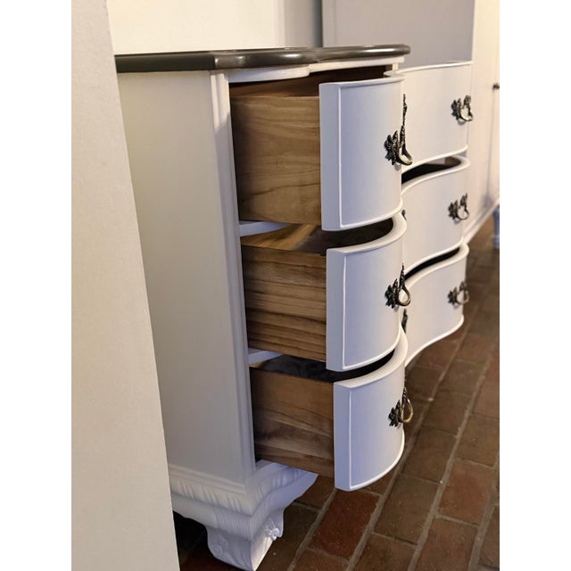 Traditional Vintage Broyhill Serpentine 3-Drawer Chest, Professionally Refinished For Sale - Image 3 of 9
