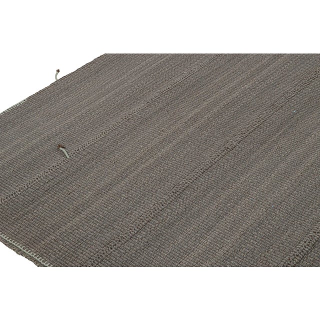 2010s 2010s Rug & Kilim’s Contemporary Kilim Rug in Gray With Blue Stripes and Brown Accents For Sale - Image 5 of 8