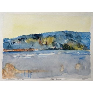 Blue River, Colorado II by Timothy J. Standring | Watercolor on paper Landscape of a river and hills. For Sale