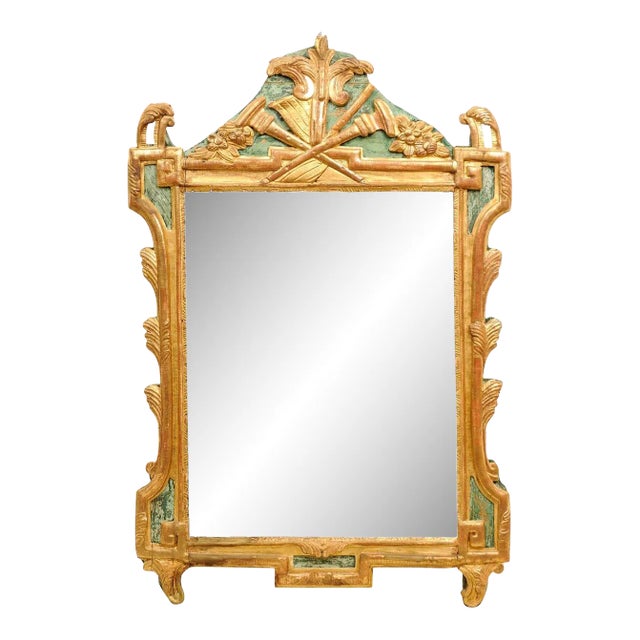 French Louis XVI Period 18th Century Gilded Mirror with Carved Musical Allegory For Sale