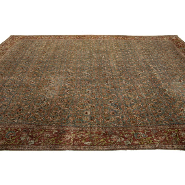 Blue Antique Bidjar Persian Blue Wool Rug Handmade With Allover Pattern For Sale - Image 8 of 11