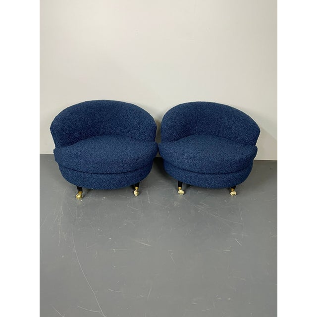 Pair of Mid-Century Rolling Swivel Lounge / Slipper Chairs, Baughman Style For Sale - Image 4 of 17
