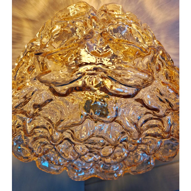 Vintage Ceiling Light in Brass and Textured Amber Glass by Helena Tynell for Glashütte Limburg, 1960s For Sale - Image 10 of 18