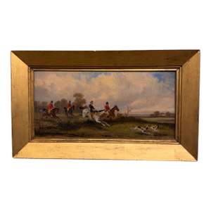 Antique English Hunt Scene Oil on Board