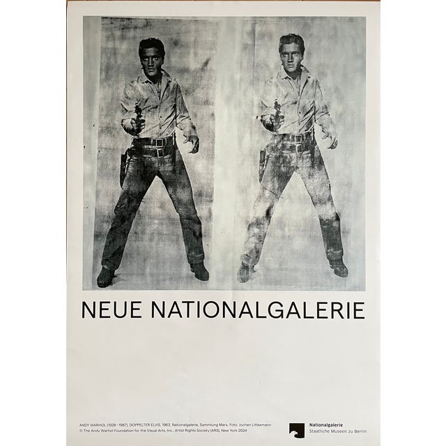 Exhibition poster featuring Doppelter Elvis (1963) by Andy Warhol, one of the defining figures of Pop Art. The work...