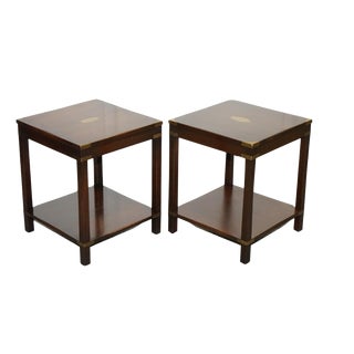 English Bevan Funnell Military Campaign Nightstands, Set of 2 For Sale