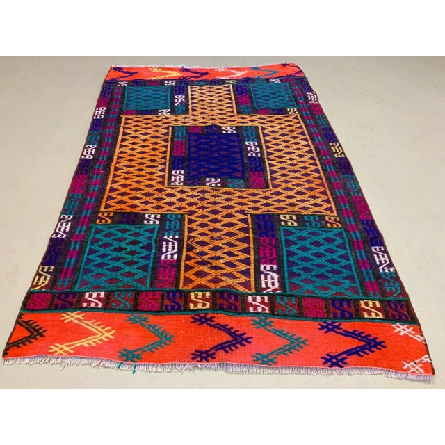 Vintage Turkish Moroccan Colorful Kilim Rug For Sale - Image 4 of 8