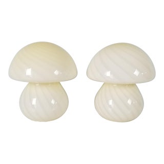1970s Italian Mushroom Murano Art Glass Table Lamps - a Pair For Sale