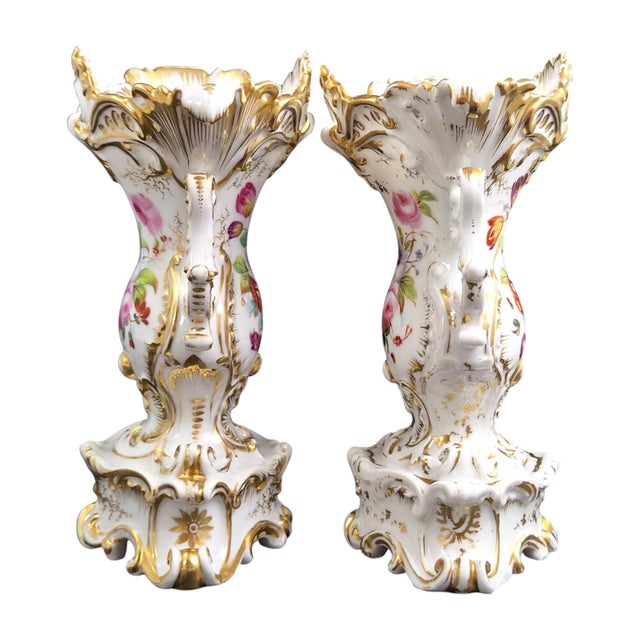 Fontainebleau Rococo Porcelain Vases from Jacob Petit, 1840, Set of 2 For Sale - Image 4 of 9