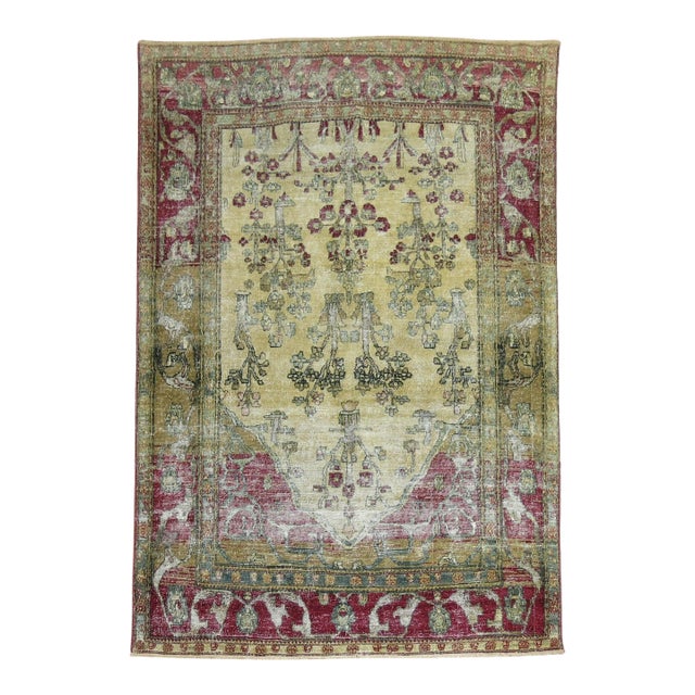 Antique Zabihi Collection Persian Isfahan Prayer Carpet - 4'6" x 6'5" For Sale