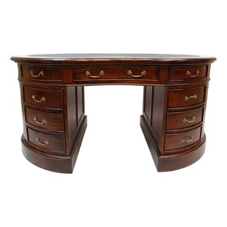 Legacy Mahogany Wood Leather Top Kidney Desk - Brown Walnut For Sale