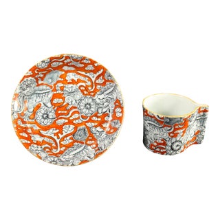 19th C. Rare Mason's Bandana Pattern Coffee Cup & Saucer Chinoiserie Foo Dogs For Sale