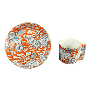 19th C. Rare Mason's Bandana Pattern Coffee Cup & Saucer Chinoiserie Foo Dogs