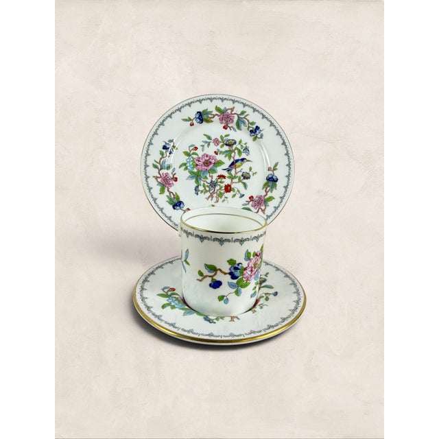 English Vintage Aynsley Pembroke Fine English Bone China Demitasse Cup, Saucer & Side Plate Trio For Sale - Image 3 of 11