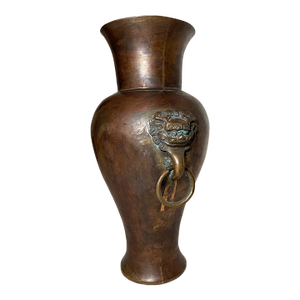 Antique 19th Century Chinese Foo Lion Dog Handle Dovetailed Bronze Vase Urn