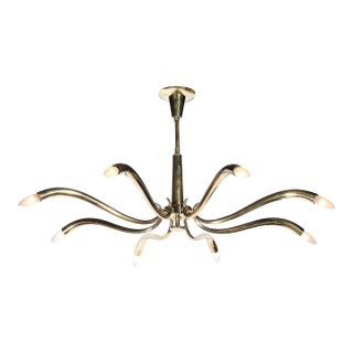 Mid-Century Polished Brass 8-Arm Sculptural Chandelier by Oscar Torlasco For Sale