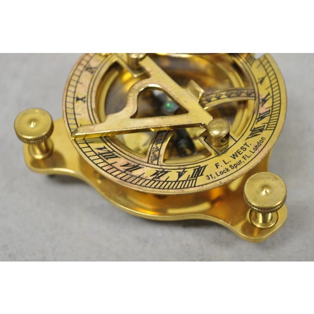Vintage English Campaign Brass Round Sundial Compass With Small Rosewood Box For Sale - Image 10 of 18