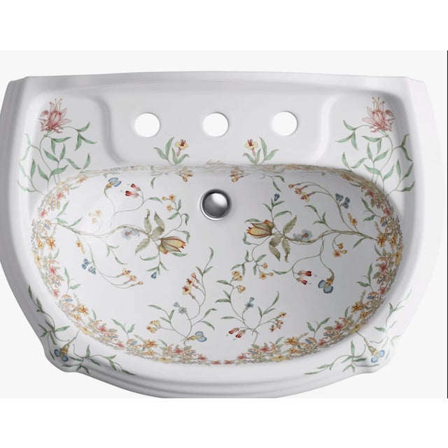 French Provincial Kohler Artist Edition Garland White Drop-in Oval Traditional Bathroom Sink For Sale - Image 3 of 7