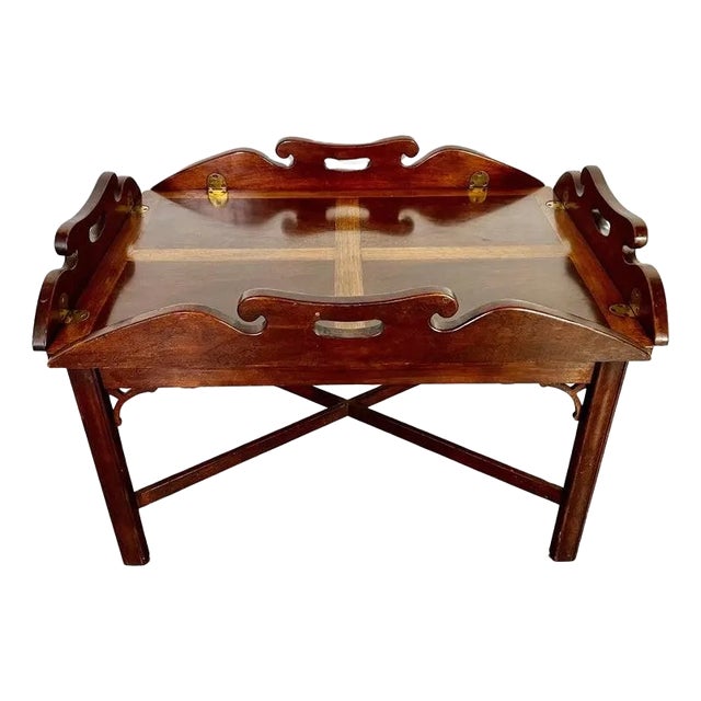 English Chippendale Inlaid Mahogany Tea Table C. 1940's For Sale