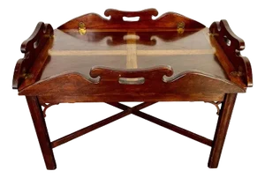 English Chippendale Inlaid Mahogany Tea Table C. 1940's