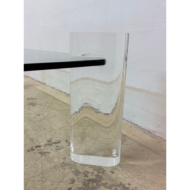 Karl Springer Lucite and Glass Top Coffee Table, Singed For Sale - Image 10 of 12