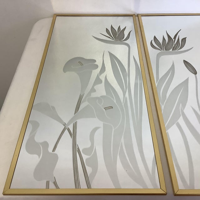 1970s Engraved Art Nouveau Style Mechanical Mirror Works Floral