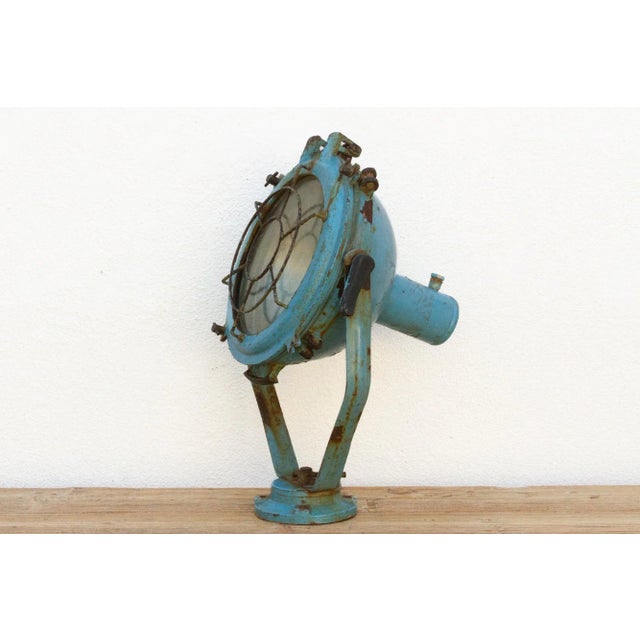 Antique Metal Sea Blue Ship Spotlight For Sale - Image 9 of 10