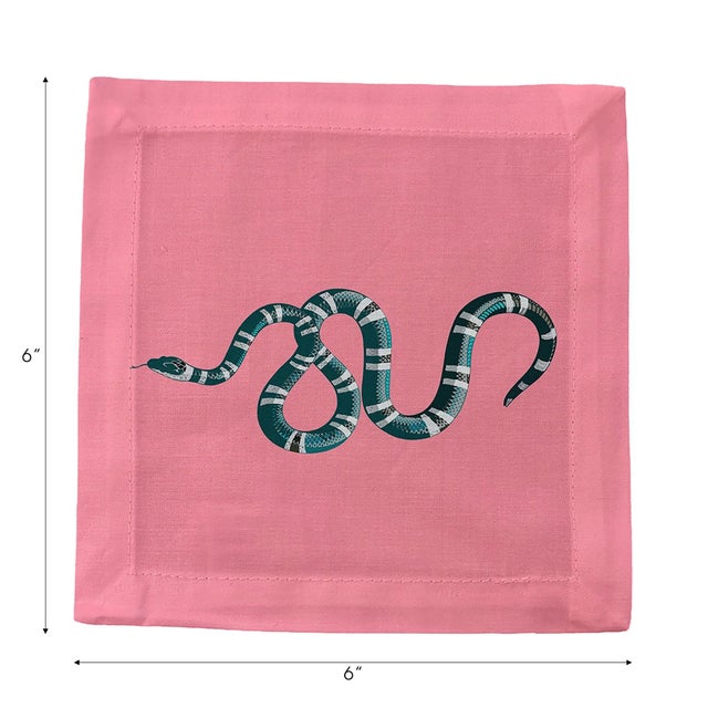 Serpent Cotton Sateen Cocktail Napkins in Pink, Set of 4 For Sale - Image 4 of 6