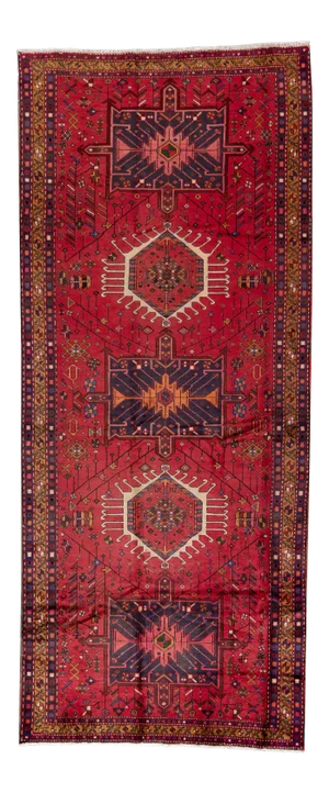 Early 20th Century Vintage Persian Heriz Red Handmade Medallion Wool Rug