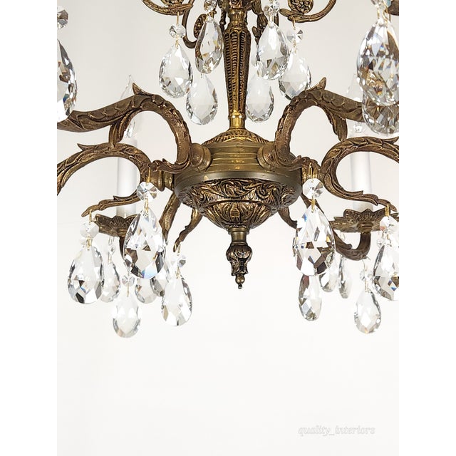 Metal Antique 6 Light Splendid Shimmering Stately Brass Cut Lead Crystal Chandelier ~ Rewired ~ Restored ~ Rejuvenated ~ Ready to Hang ~ For Sale - Image 7 of 12