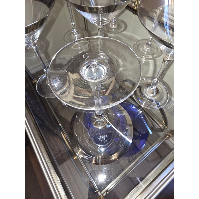 Glass 1950s Eight Silver Rimmed Martini Glasses For Sale - Image 7 of 8