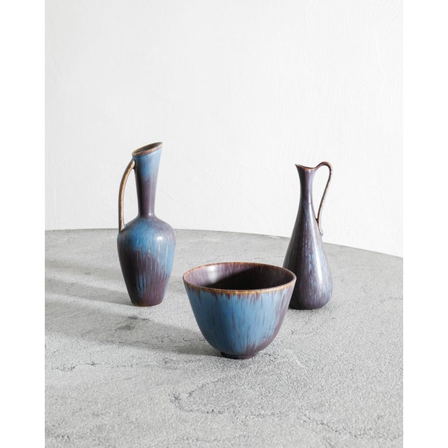 1950s Mid-Century Swedish Blue Brown Ceramic Bowls and Vases by Gunnar Nylund for Rörstrand, 1950s, Set of 7 For Sale - Image 5 of 7