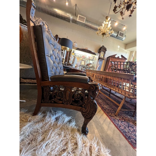 Brown Early 20th Century Ornately Carved Quarter Sawn Oak Throne Chair For Sale - Image 8 of 9