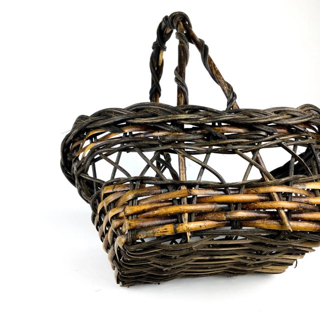 Wood Vintage Reed Wicker French Market Basket For Sale - Image 7 of 13