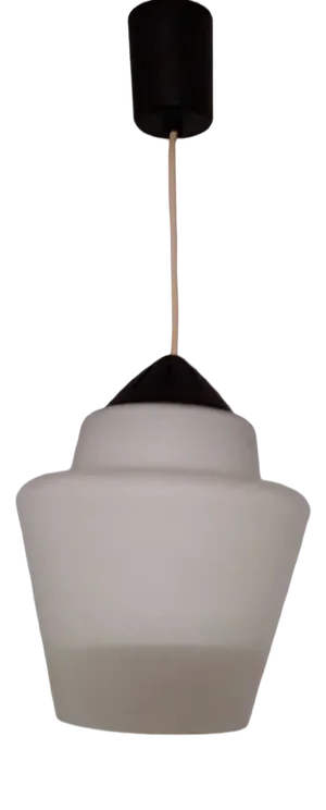 Ceiling Lamp with Opaque White Glass Shade & Black Plastic Mount, 1960s