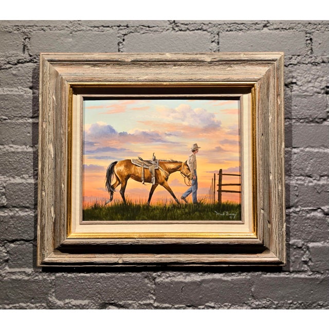 Realism Mark Downey - The Sunset Cowboy & His Horse - Oil Painting For Sale - Image 3 of 9