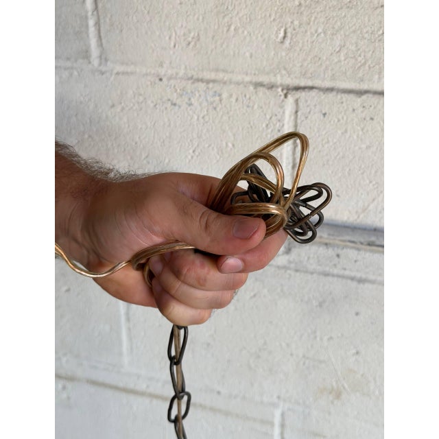 Vintage Mid-Century Modern Pendant Ceiling Lamp Brown Pottery Ceramic For Sale - Image 10 of 12