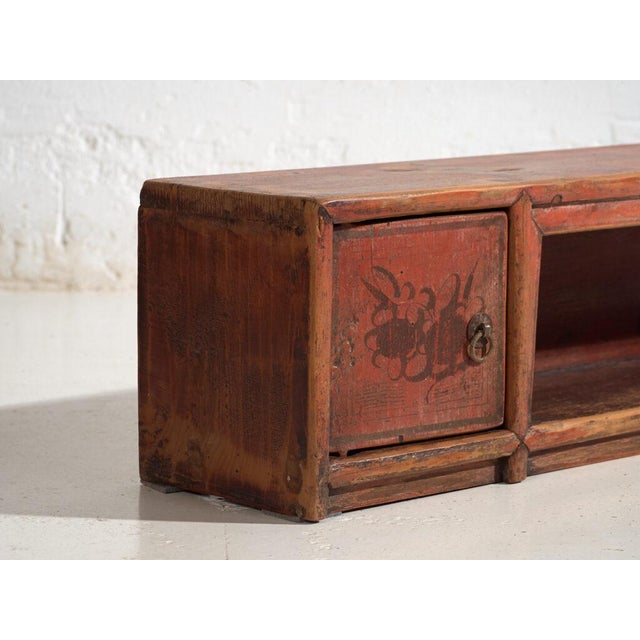 Antique Qing Dynasty Painted Vermilion Gansu Bench or Sideboard For Sale - Image 4 of 11