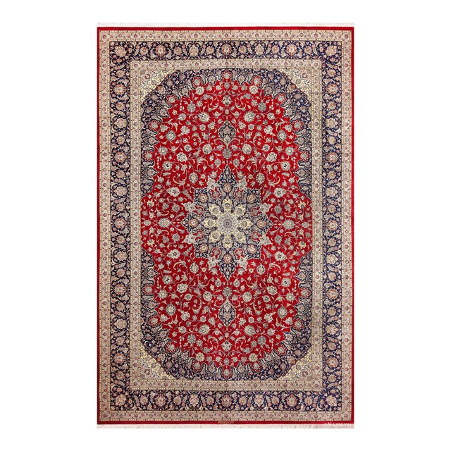 Nazmiyal Collection 1950s Fine Floral Vintage Persian Silk Kashan Rug For Sale