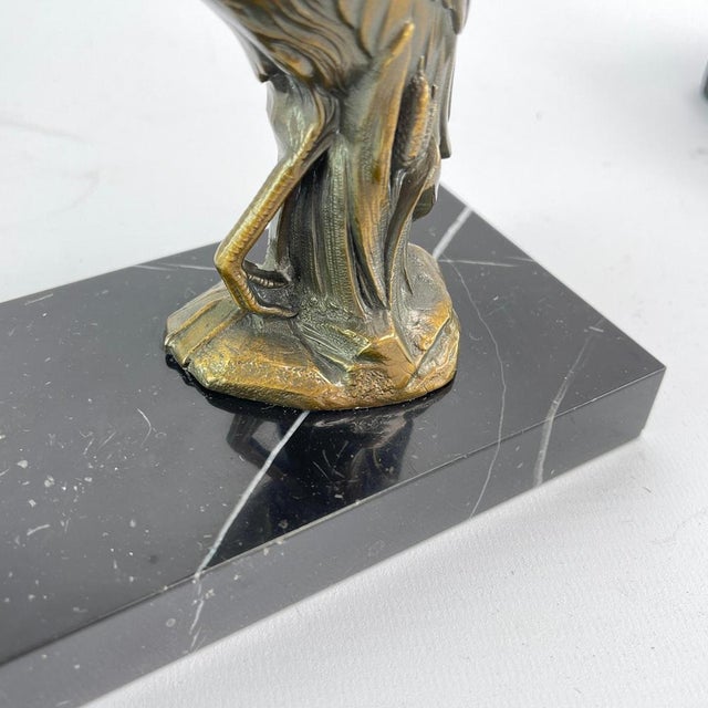 Metal Art Deco Bookends with Heron Bird Marble Base, 1930s, Set of 2 For Sale - Image 7 of 11