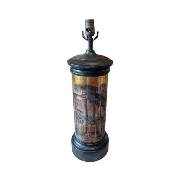 Mid-Century Modern Vintage Eglomise Reverse Painted Table Lamp For Sale - Image 3 of 4