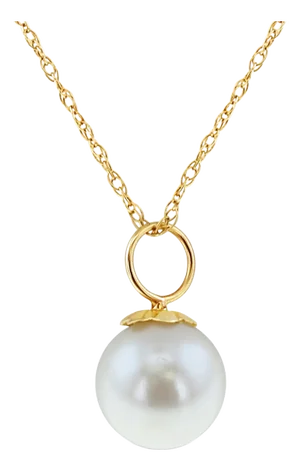 Solitaire Pearl Necklace 14k Yellow Gold 16"