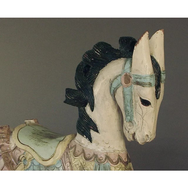 Art Deco Vintage 1930s Polychromed Carved Wood Rocking Horse For Sale - Image 3 of 7