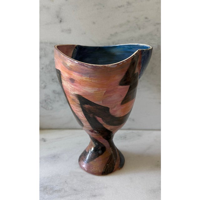 Mid 20th Century Vintage Post Modern Hand Painted Abstract Ceramic Vase For Sale - Image 5 of 10